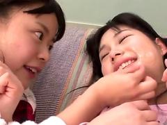 Petite japanese babes in trio facialized by